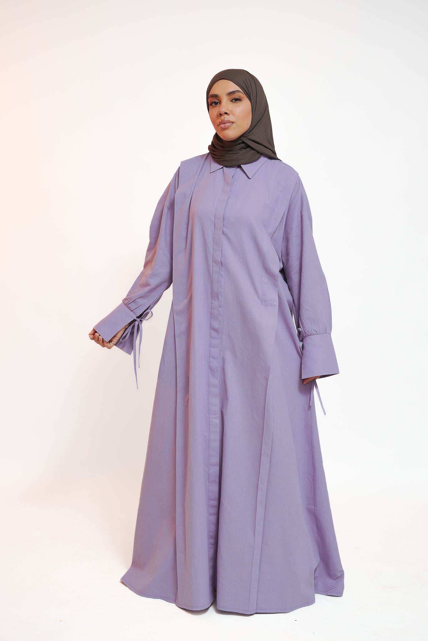 Lavender Flow Tie Linen Dress