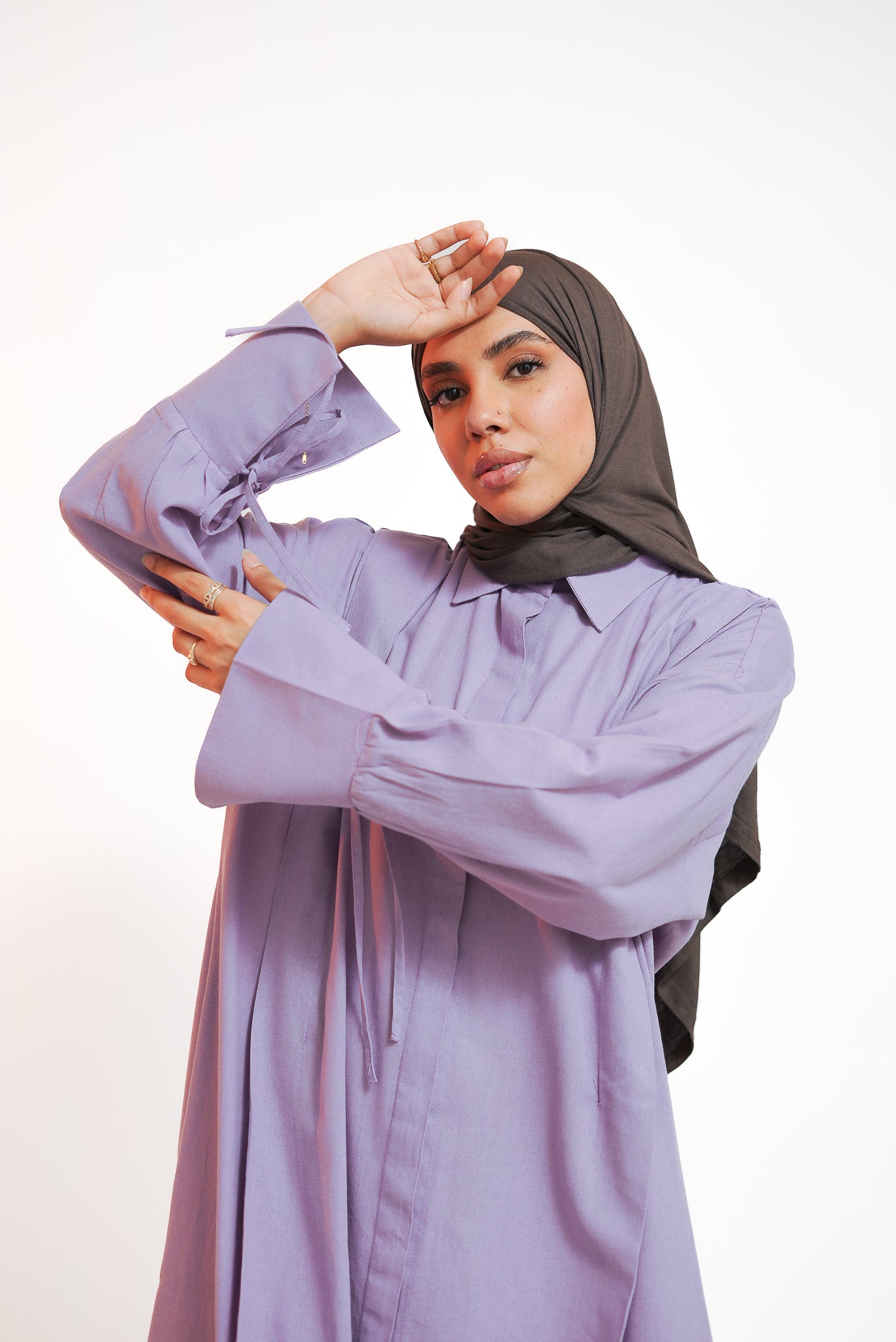 Lavender Flow Tie Linen Dress