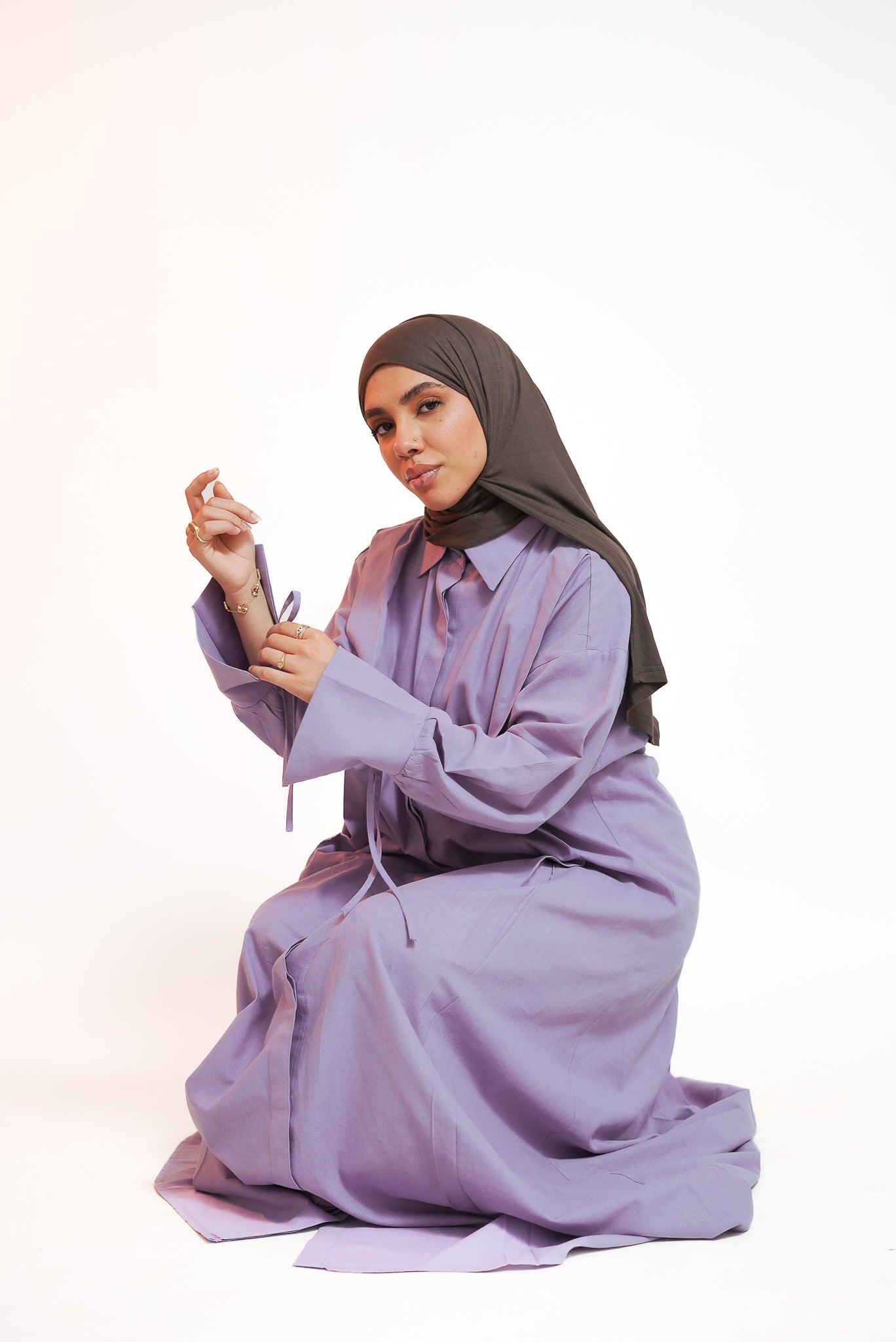 Lavender Flow Tie Linen Dress